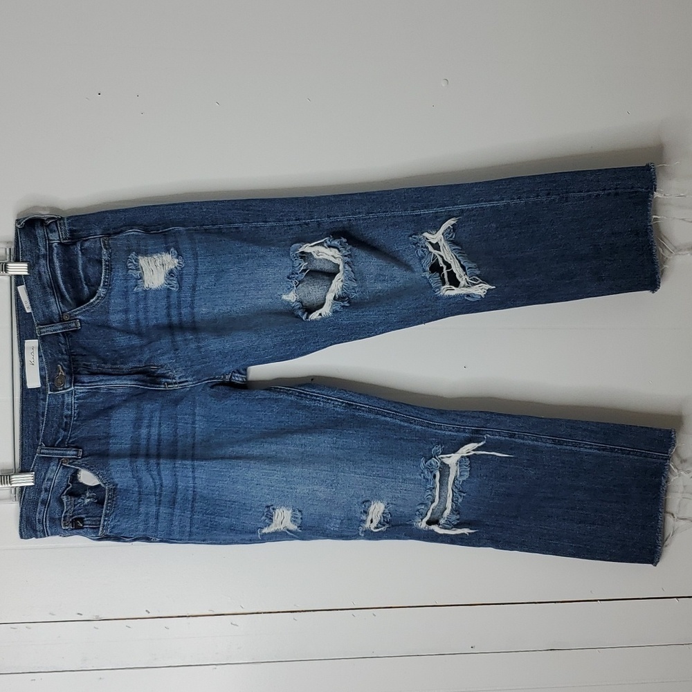 Kancan Veda Boyfriend Jeans High Rise Medium Wash Distressed Ripped Womens 30